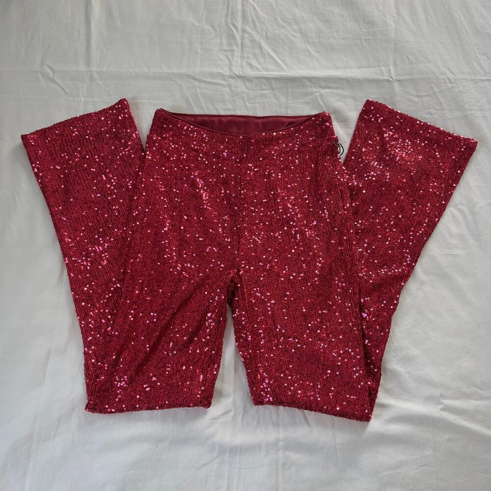 Rachel Zoe Pink Sequin Wide Leg High Waist Trousers (NWT) | Size S